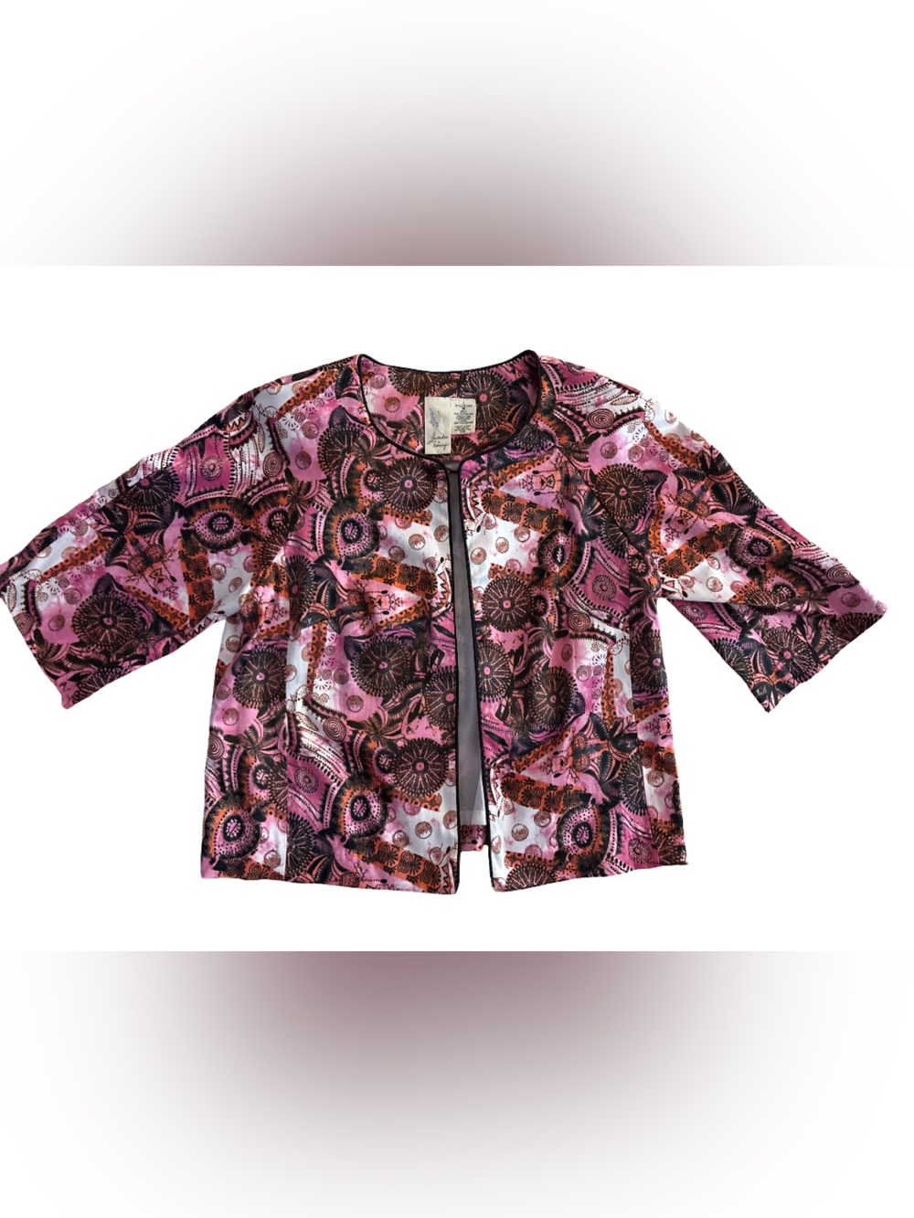 Lavender and Honey Women's Pink Patterned Cropped Jacket - (Brand Unspecified)